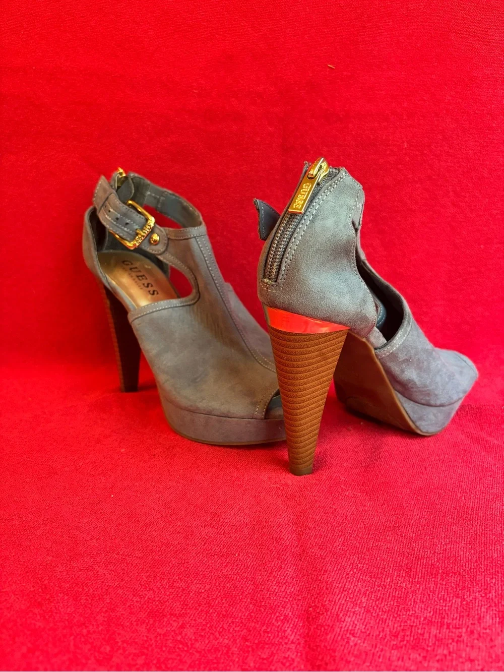 Michael Kors Black Suede High‑Heel Ankle Booties with Gold Trim